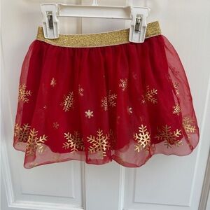 NWOT Holiday Time 3T Red Tulle Skirt with Gold Snowflakes Christmas Winter Skirt